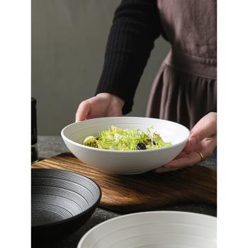 高階感日式白色圓形陶瓷麵碗家用大湯碗沙拉碗湯面泡麵碗斗笠碗