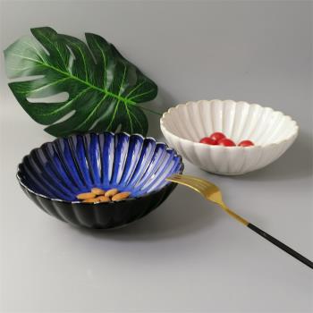 菊皿日式陶瓷花邊碗深碗深盤家用輕奢新款北歐創意ins盤子餐具