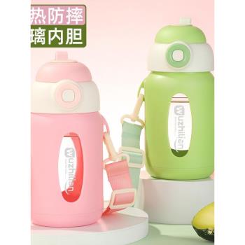 日本ZD玻璃水杯帶吸管可愛高顏值耐高溫產孕婦專用夏兒童防摔杯子