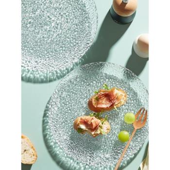 北歐冰凝玻璃盤子家用ins風菜盤平盤創意水果盤零食盤沙拉甜品盤