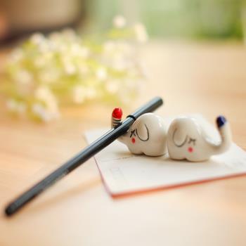 zakka迷你陶瓷大象家居擺件可愛小象裝飾筷架筷子架筆托筷托兒童