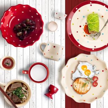 MAR三月｜波點陶瓷餐具碗美式創意餐盤碟子西餐菜盤家用套裝盤子