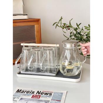 待客水杯套裝家用客廳現代簡約高顏值耐高溫帶把玻璃水壺杯架水具