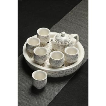 輕奢隔熱客廳茶具套裝整套功夫陶瓷茶盤家用茶壺茶杯杯泡中式白色