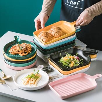 北歐陶瓷家用網紅菜盤大號餐盤烤盤子創意帶手柄烤箱烘焙焗飯烤盤