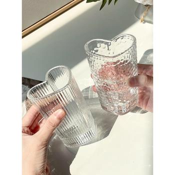 高顏值心形玻璃杯ins風小眾設計感創意愛心杯情侶家用喝水早餐杯