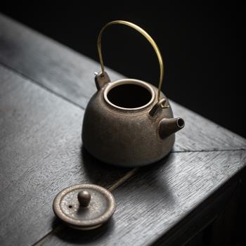 草木祠 復古陶瓷泡茶壺日式家用功夫茶具泡茶器提梁壺帶過濾茶壺