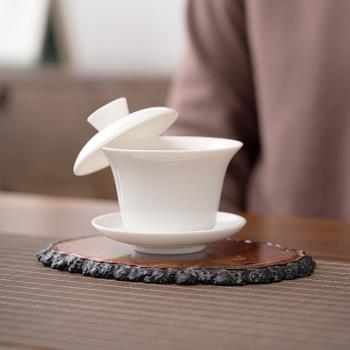 羊脂玉蓋碗茶杯陶瓷單個大號泡茶功夫三才碗德化白瓷茶碗茶具