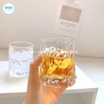 冰川紋玻璃杯威士忌酒杯透明錘紋家用杯子日式個性咖啡杯喝茶水