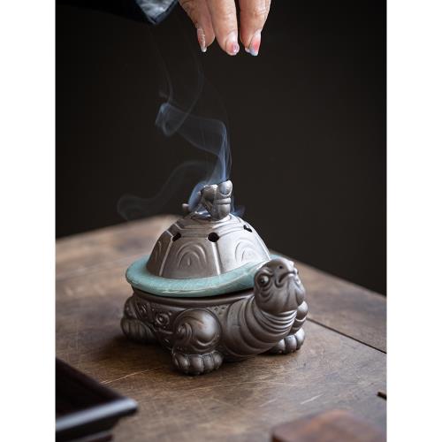 創意長壽龜小香爐室內陶瓷家用香薰爐檀香盤香爐茶道香爐香器擺件