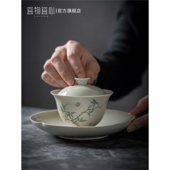 中式復古手繪三才蓋碗套裝景德鎮茶碗家用泡茶器白茶蓋碗單個防燙