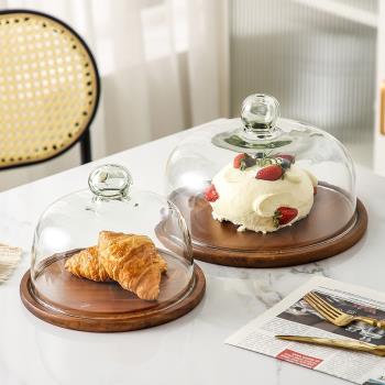 新款點心托盤北歐簡約水果盤創意網紅蛋糕盤透明玻璃罩糕點展示盤