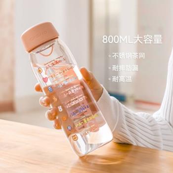 日本ZD水杯女大容量健身運動便攜隨手過濾塑料杯戶外耐高溫太空杯