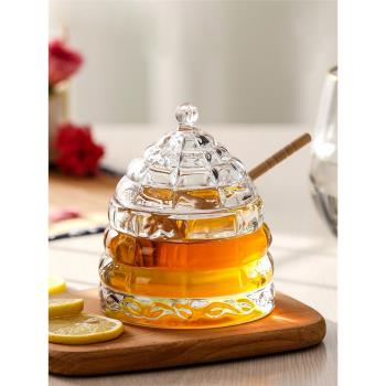 錐形糖漿儲存罐帶木勺蜂蜜玻璃