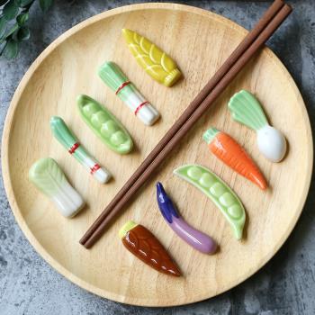 OMK創意家用陶瓷筷子托筷子架日式手繪蔬果筷托桌面裝飾餐桌擺件
