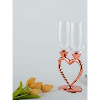高腳杯紅酒杯套裝家用奢華高檔高顏值心形水晶香檳杯結婚禮物可愛