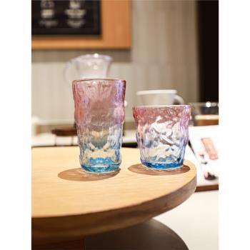 無鉛網紅彩色冰川玻璃杯家用喝水高顏值水杯ins風磨砂咖啡牛奶杯
