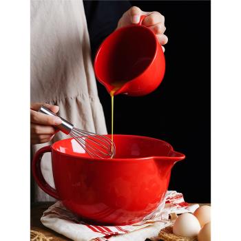 ezicok打蛋碗無刻度量杯陶瓷引流碗帶手柄尖嘴大號家用烘焙攪拌碗