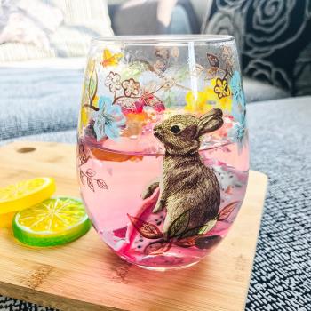 貝璃玻璃杯女手彩繪個性創意潮流家用網紅可愛文藝卡通兔大水杯子