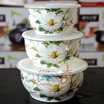 韓國食品級陶瓷飯碗圓形帶蓋骨瓷保鮮碗微波爐飯盒保鮮盒硅膠密封