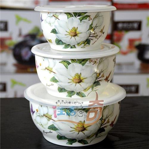 韓國食品級陶瓷飯碗圓形帶蓋骨瓷保鮮碗微波爐飯盒保鮮盒硅膠密封