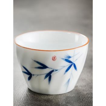 中式沏茶陶瓷主人杯單杯功夫茶杯釉下彩手繪瓷器品茗杯竹韻茗茶杯