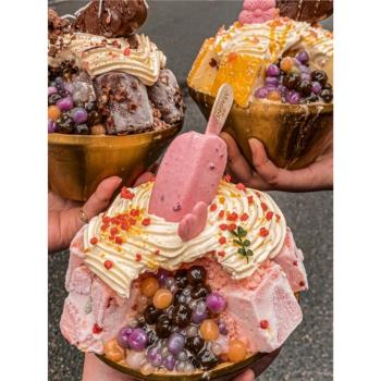 網紅韓式冰沙甜品碗冰碗不銹鋼沙冰碗商用創意雪花綿綿冰碗刨冰碗