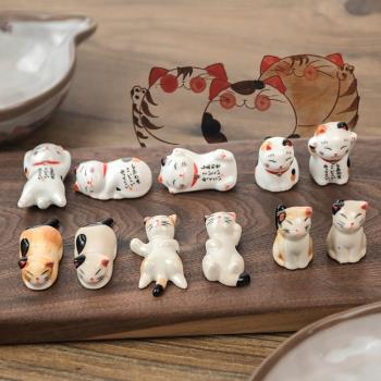 特惠日式和風陶瓷可愛招財鈴鐺貓咪筷子架桌面筆托筷托餐桌擺件
