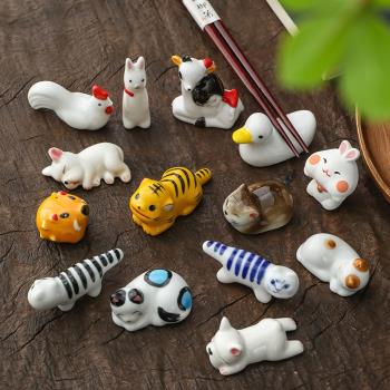 陶瓷柴犬老虎筷子架創意多種動物筆托餐桌筷子托桌面筆托多肉花寵