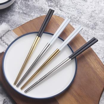 鏡面304不銹鋼筷子家用防滑防燙筷子方形筷子實用筷子黑金筷子