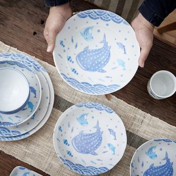日本進口陶瓷餐具卡通鯨鯊馬克杯釉下彩日式和風家用飯碗菜盤碟子
