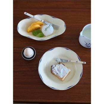 莫語 奶油復古簡約陶瓷餐盤橢圓形ins圓形深盤魚盤花瓣形狀餐具