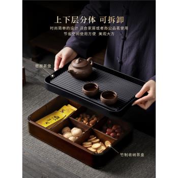 多功能收納盒茶盤幹泡盤排水蓄水雙用 家用儲物盤盒子茶具收納盤