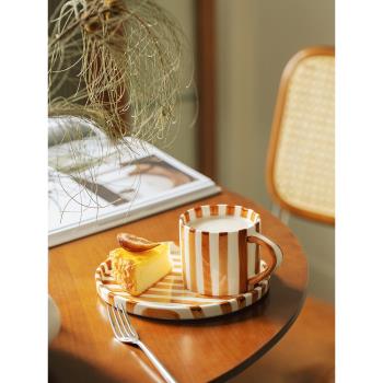 日式家用陶瓷馬克杯復古條紋中古咖啡杯早餐杯水杯情侶杯ins套裝