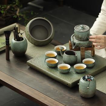 粗陶石磨懶人功夫茶具套裝家用半自動旋轉泡茶器中式復古茶杯整套