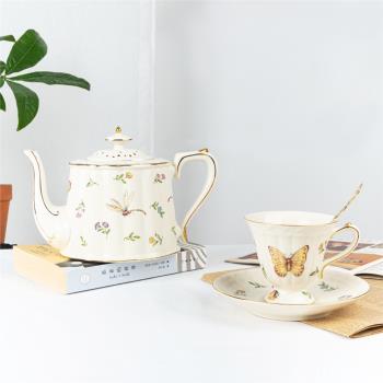 【夢田良品】法式復古描金蝴蝶蜻蜓花卉陶瓷茶壺咖啡杯浪漫下午茶