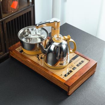 茶桌燒水壺嵌入式茶具電磁爐架子花梨木茶盤茶臺全自動電熱水壺柜