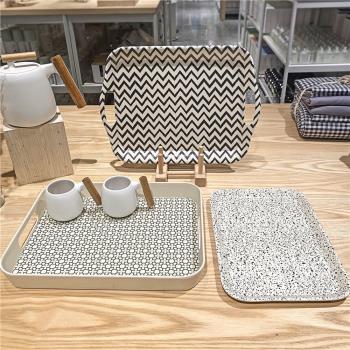 出口韓國 北歐水磨石紋竹纖維托盤 方形茶水杯收納盤點心面包平盤