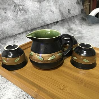 釉下彩陶瓷茶具日式金竹系列公道杯分茶器茶杯功夫茶一壺四杯整套