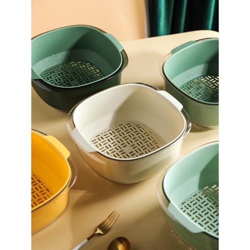 雙層洗菜盆瀝水籃家用廚房蔬菜塑料水果盤大號透明淘菜籃子洗菜籃