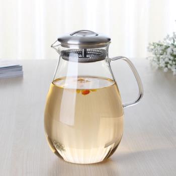 耐熱玻璃茶壺2000毫升大容量涼水壺冷水壺不銹鋼可過濾蓋子水滴壺
