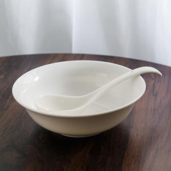 8.5英寸德化純白陶瓷大湯碗大勺子羊脂玉瓷無鉛湯盆非骨瓷家用