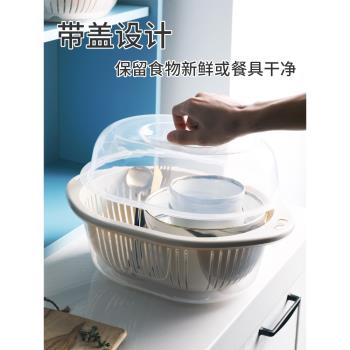 雙層帶蓋塑膠洗菜籃廚房瀝水籃家用多功能圓形果盤洗菜盆水果籃子