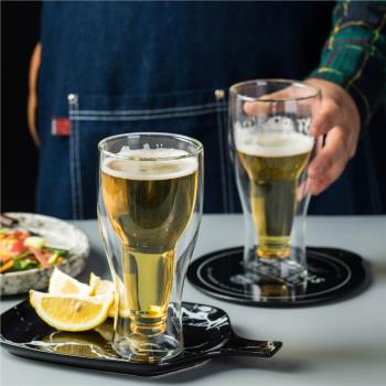 網紅創意翻轉啤酒杯果汁飲料水杯子酒吧藝術透明雙層玻璃杯倒立