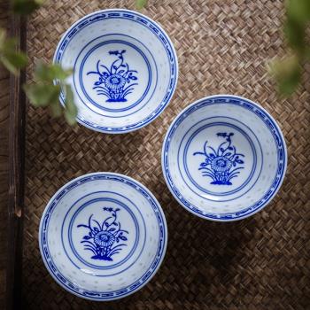中式傳統青花瓷碗套裝飯碗10個家用復古釉下彩景德鎮玲瓏瓷米飯碗