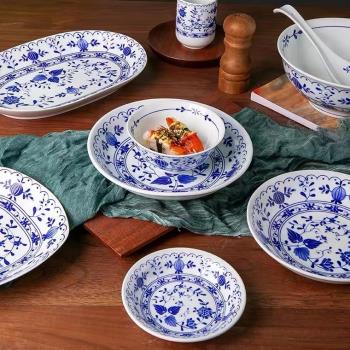 景德鎮青花瓷餐具中式復古碗碟勺套裝家用碗盤碟組合釉下彩深盤子
