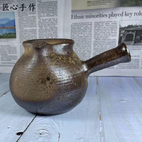 云南柴燒斜把粗陶手工烤茶罐圍爐煮茶罐子茶具耐火泥重火痕煮茶罐