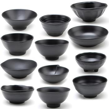黑色仿瓷餐具韓式火鍋店調料小碗商用創意日式湯碗密胺餐廳米飯碗