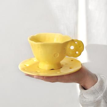 回饋ins韓國奶酪咖啡杯碟套裝釉下彩陶瓷牛奶早餐燕麥杯創意禮物
