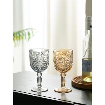 刻花法式玻璃葡萄酒杯 紅酒杯 高腳杯 家用酒具玻璃杯歐式輕奢
